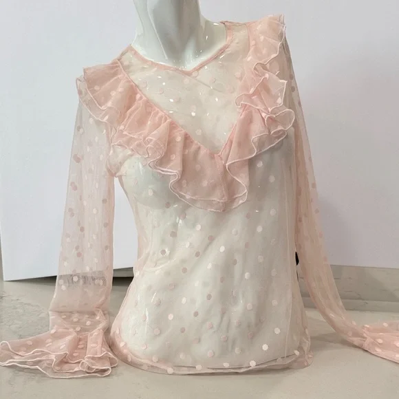 Sheer Pink Polka Dot Ruffle Blouse from Free People - Picture 1 of 7